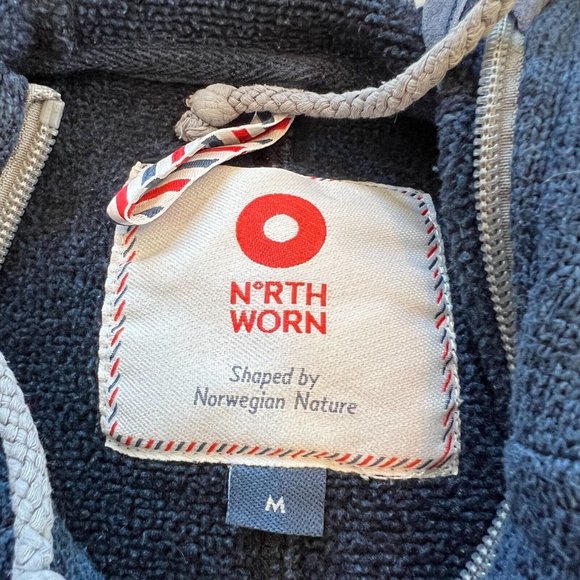 North Worn Mens Jacket Medium Blue Full Zip Hoodie Pockets Norwegian 157738 - Picture 2 of 9